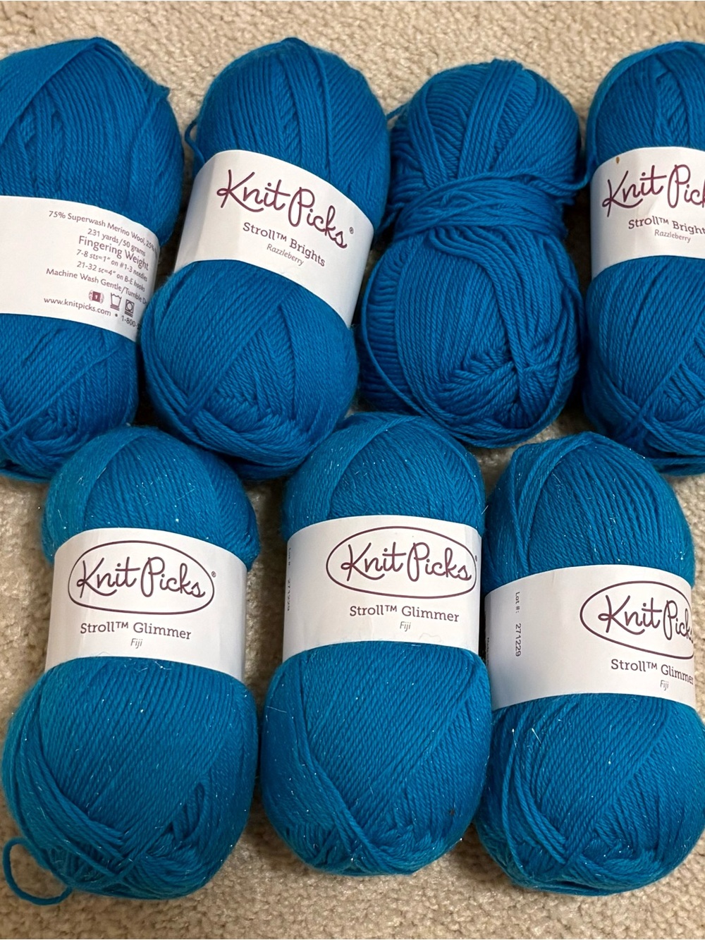 Knit Picks Stroll Fingering Yarn Lot (7 Skeins) - Fiji & Razzleberry Blue